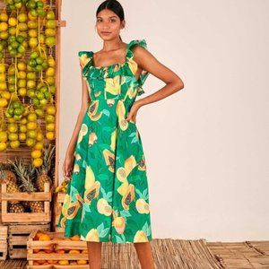 Farm Rio Green Papaya Salad Midi Dress